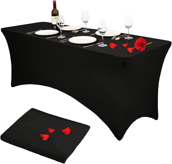 183 cm Polyestermonterad rektangulär bordsduk Stretch Elastisk Spandex Cover Svart Monterad Cover för Bröllop Patio Cocktail Bar Hantverksshower