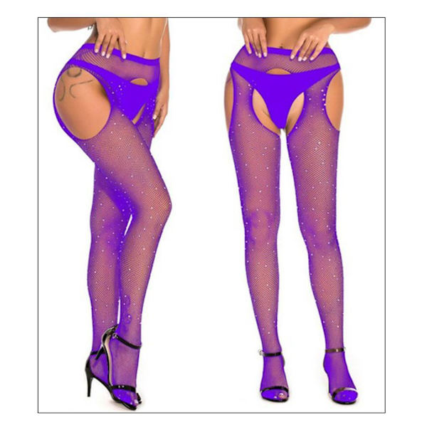 1/2/3 Kvinnor Crystal Rhinestone Fishnet Mesh Purple 1Set