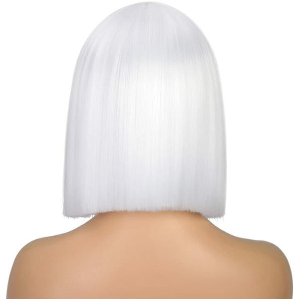 Hvit parykk Kort bob parykker for kvinner 12 tommer Varmebestandig midtskill Rett syntetisk parykk Festkostyme Halloween Cosplay parykk,