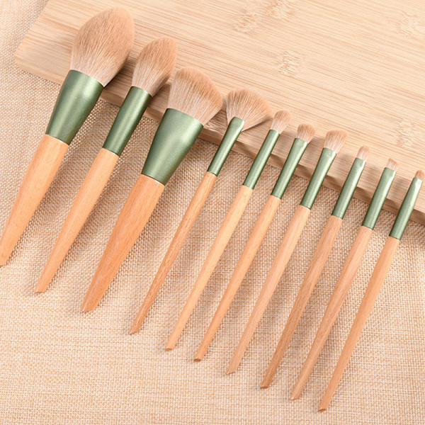 10 stk Makeup Børste Sæt Foundation Blush Makeupbørster green bag