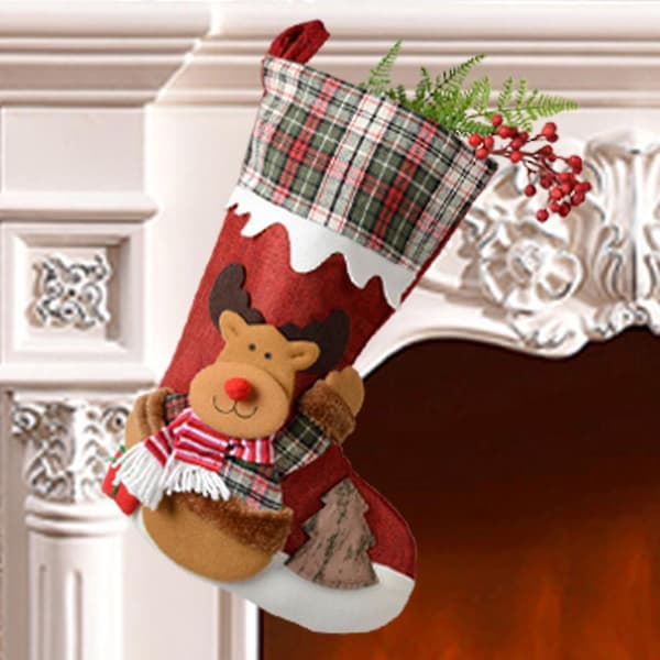 Julstrumpa 19' Stora strumpor Santa Snowman Ren Present Godispåse Dekor