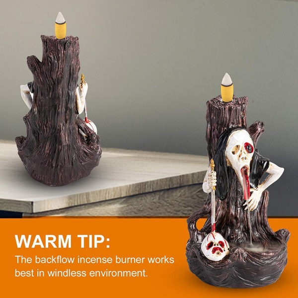 Kreativt malet kranie backflow røgelse halloween aromaterapi