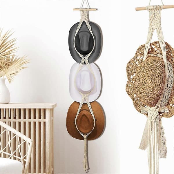 Hatthängare Boho Hatthylla Hatthängare Bakom Dörren Hatthållare Hängande Hattdekoration, 3-vånings