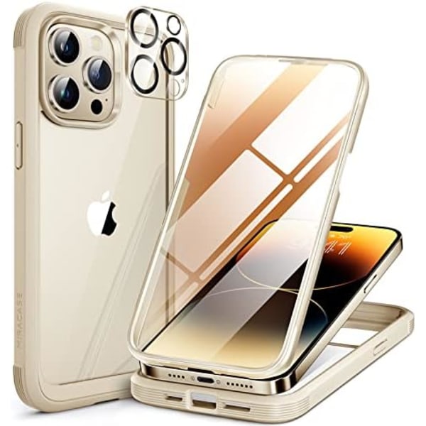 Miracase Glass Series Designad för iPhone 14 Pro Max Case 6,7 tum, [2023 Upgrade] Bumper Case med inbyggd 9H härdat glas Scr Bean Yellow