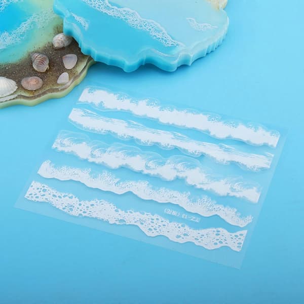 5 stk. simulerte bølgestickers med 3D-effekt, havbølgemaling harpiksstickers
