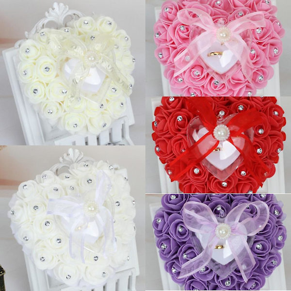 Ringpute Blonder Krystall Rose Bryllupshjerte Ringboks Ringholder Ringholder