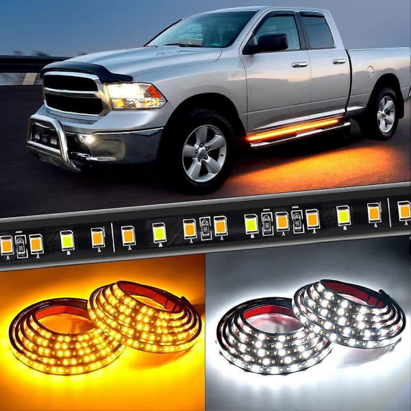 2 stk. LED-lys for stigbrett 800LM Hvit Gul 12V til 24V for pickup-biler, SUV-er, ATV-er
