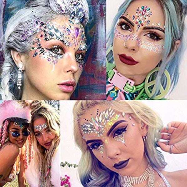 Rhinestone Face Gems Jewels, Rave Crystals Face Gems -liimattavat, style 1