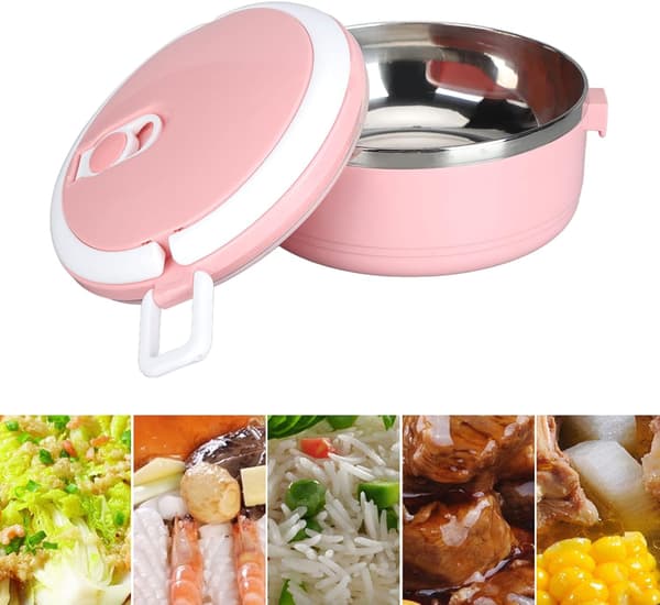 Isolerad matlåda Stapelbar varm mat Isolerad låda 304 rostfritt stål rund matlåda Lufttät matbehållare (rosa)
