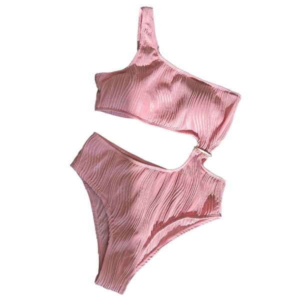 Kvinnor En-axel Ribbad-Bikini Cutout Baddräkt Badkläder Baddräkter Oregelbunden-könhet exiga Badkläder-Beach Pink S