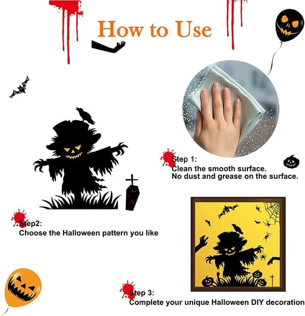 4 kpl Halloween-ikkunatarrat, hämähäkkilepakko (musta, C)