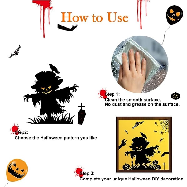 4 stk Halloween vindusdekaler, edderkoppflaggermus (svart, C)