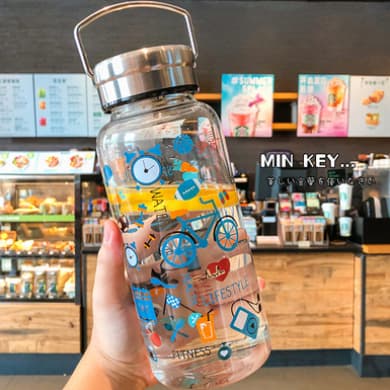 Graffiti glas vattenflaska 1000ml Vuxen Sport Large