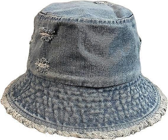 Slitna Denim Bucket Hats Fransiga Jeans Rivna Hål Fransad Kant Sol Strand Kvinnor