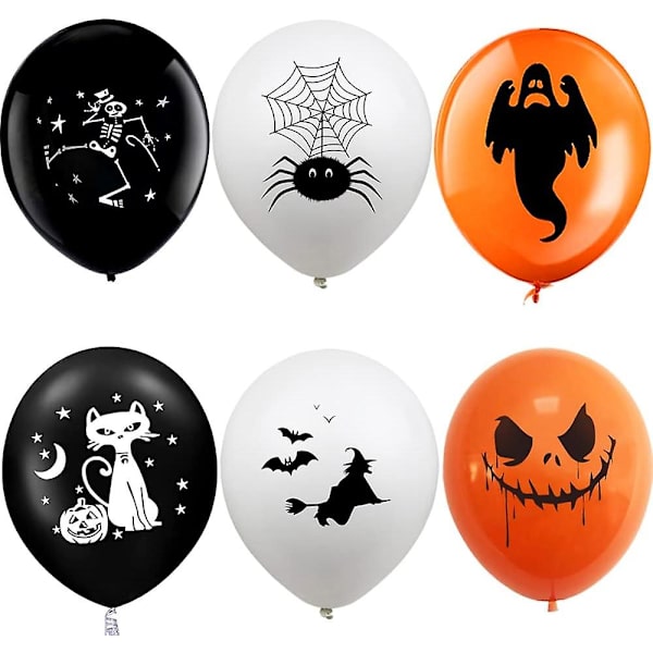 30 kpl Halloween-lateksipalloja - kummitus-hämähäkkikuvioita juhlakoristeluun