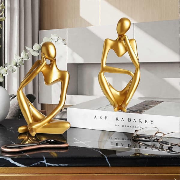 Moderne Tenker Harpiksstatuer, Harpiks Tenker Abstrakt Skulptur, Gull