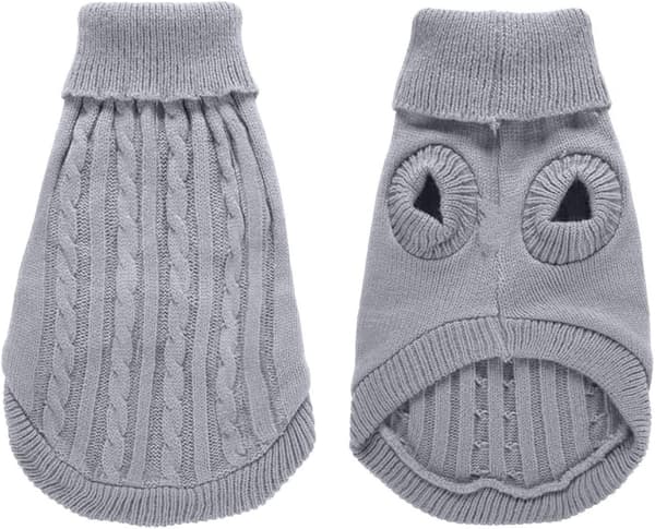 Pet Sweater, Turtleneck Strikket Genser Hundegenser Varm kappe Søt valp Katteklær grey m