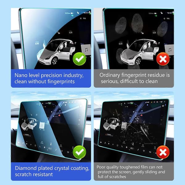 Mittkontrollskärm Härdat Glas Skydd Smidig Beröring Känslig Respons Ersättning För Tesla Model 3 Y Blått Ljus