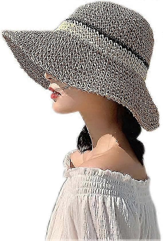 Solhatt Floppy Straw Hat Bred Brim Vikbar UV-skydd Bucket Sommar Strandhatt för Flickor Kvinnor