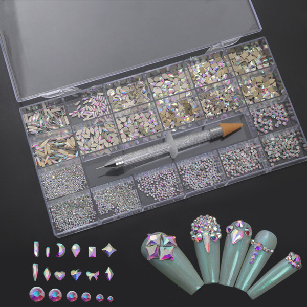Oregelbundna Rhinestones Flatback Nail Jewels 3D-dekorationer Diamantliknande stenar Gems Set för Nail Art DIY Flat Strass 8