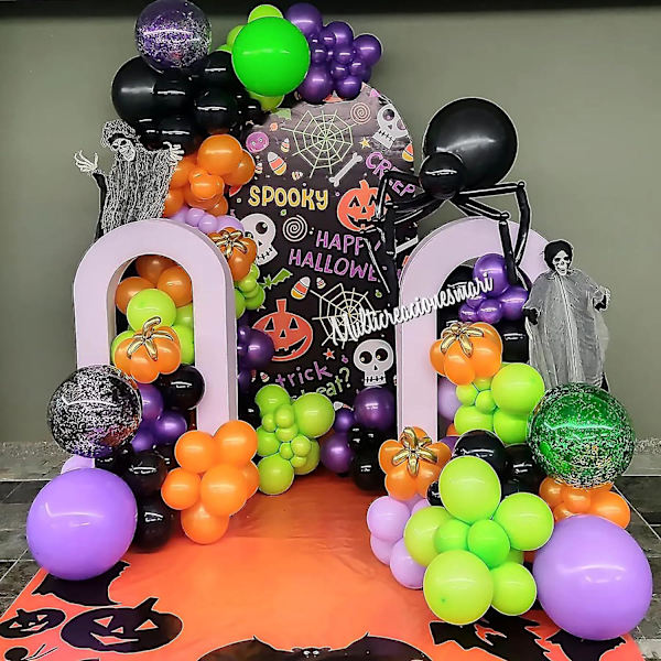 Halloween Ballonbue Kit - 134 Pack Sort Orange Lilla Grøn