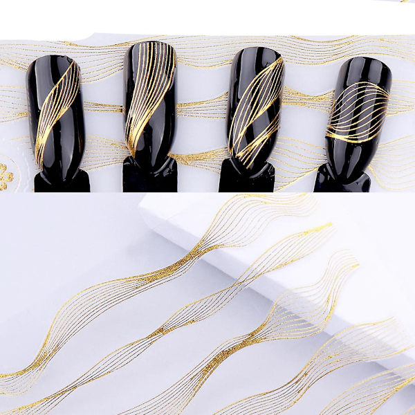 Nail Art Sticker Laser - Guld Metal Stripe Wave Line Tejp självhäftande White Gold