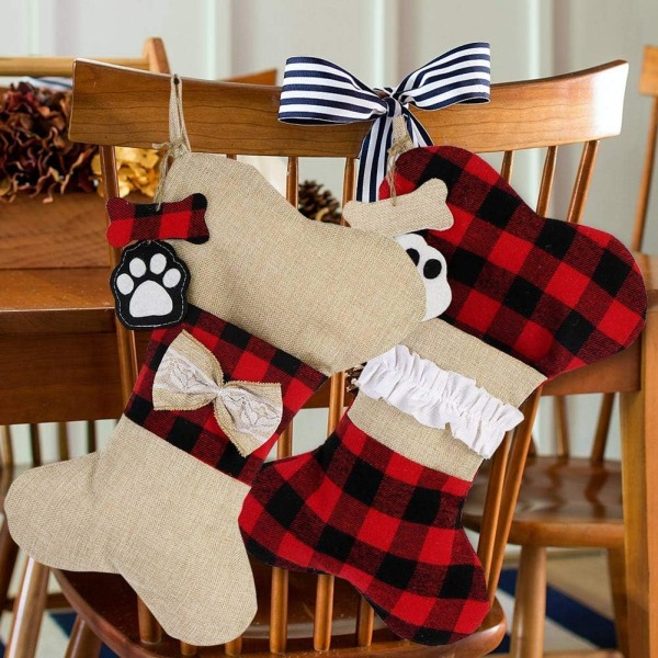 2st Pet Dog Julstrumpor, Burlap Pläd Stor Ben Form P