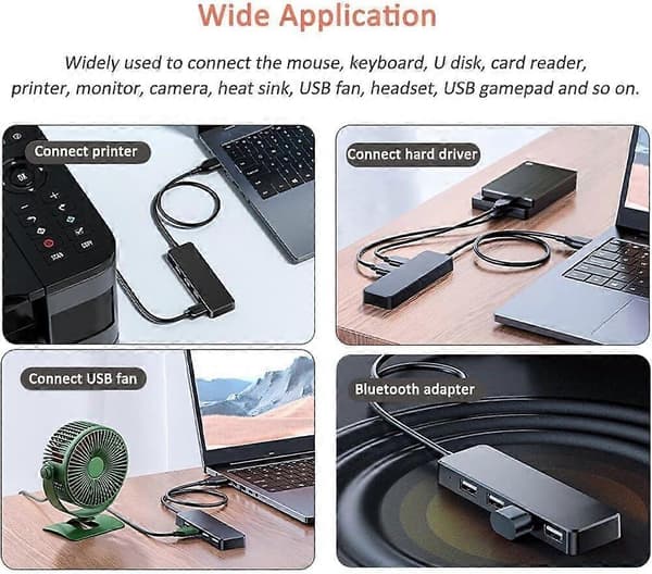 USB3.0 hub, dokkingstasjon med fire porter USB3.0 hub, svart