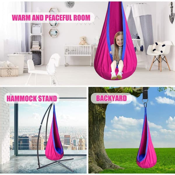Barn pod swing hengestol i bomull for innendørs og utendørs rose Red