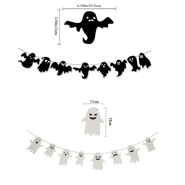 2 stk. Halloween bannere flag dekoration, skelet spøgelse hængende ornament white white