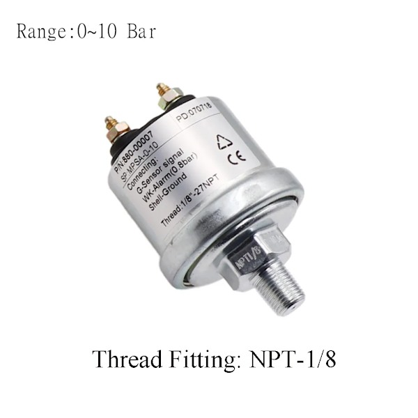 Motoroljetryckssensor med mätområde 0~5 bar /0~10 bar passande för bilbåt oljetrycksmätare M10 & NPT-1/8 10 Bar  NPT1-8