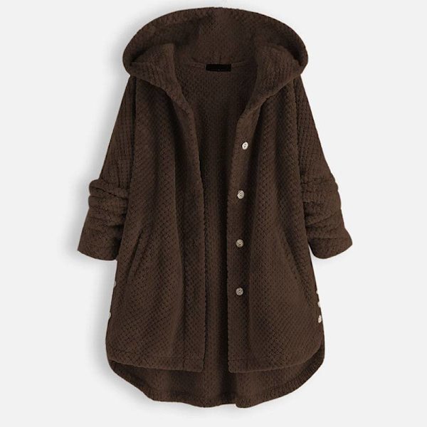 Dam Dubbel Varm Hood Coat Lång Päls Cardigan Ytterkläder Jacka Coffee 4XL