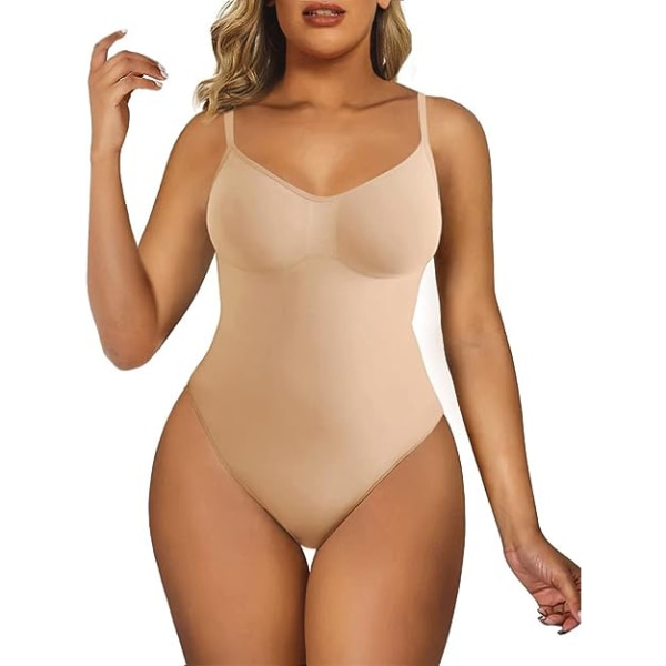 Naisten body vatsan muotoilulla, saumaton muotoileva stringibody, muotoileva toppi beige M