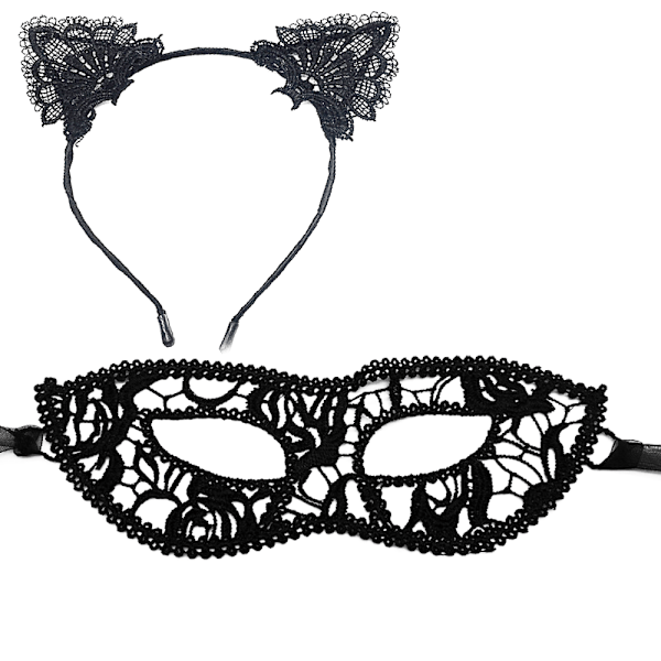 Halloween Catwoman -setti, Musta Pitsi Kissan Korvat Seksikäs Maskaradi Silmämaski shape4