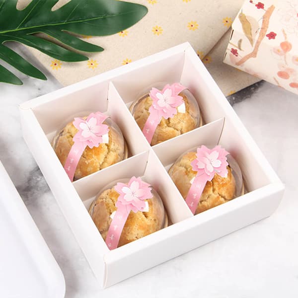 10 st Midhöstens Mooncake Sticker 3D Persika Blomma Safflor Spänne Mini Cupcake Box Förpackningsdekaler Etiketter Leverans Pink