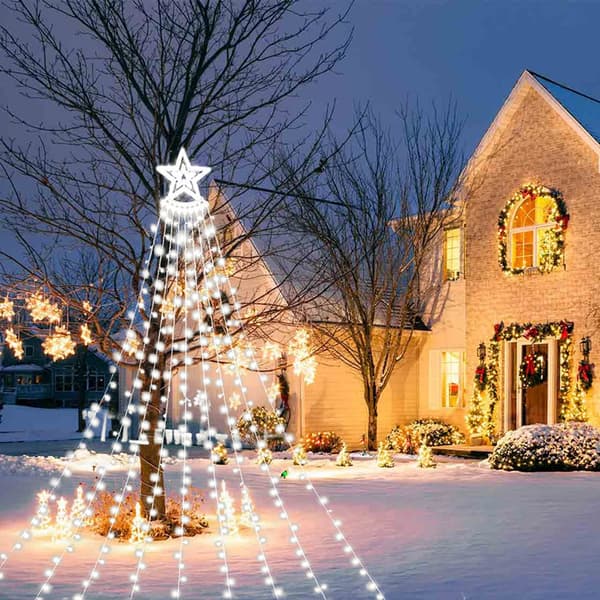 350 LED juletrelys med stjerne, 9*3,5m Hvit