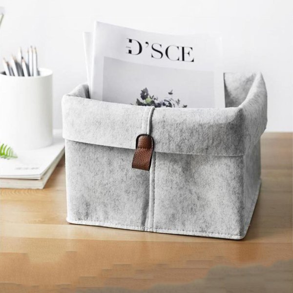 Filt Förvaringskorg Garderob Leksaksboklåda Organizer Light Grey One Size