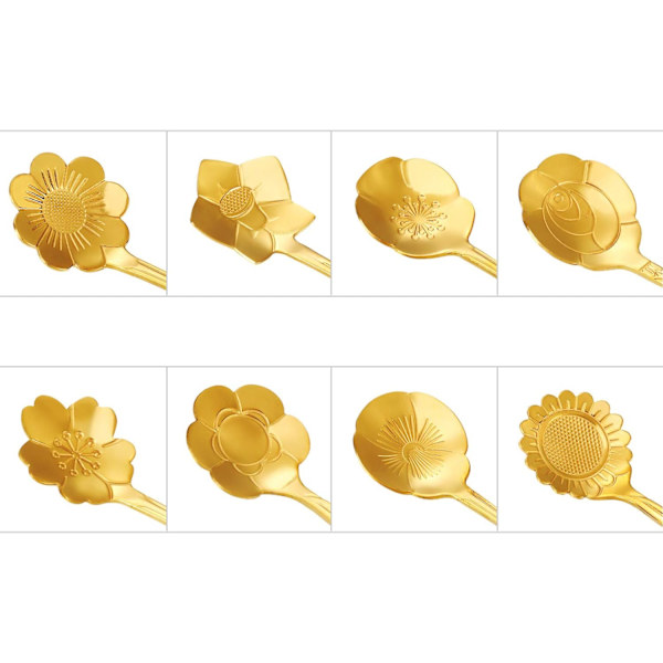 16 stk. rustfrit stål blomst kaffeske teske sæt (guld)