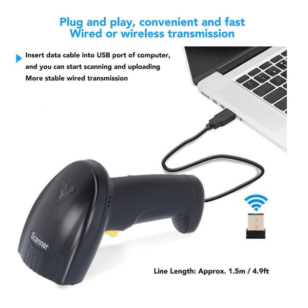 1D Trådløs Strekkodeskanner Bluetooth 2.4G USB 2 i 1 Bærbar Kodeleser for Supermarked Kasserer Ekspress