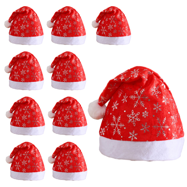 10-pack plysch tomte hatt, snö jul hattar för kvinnor män silvery