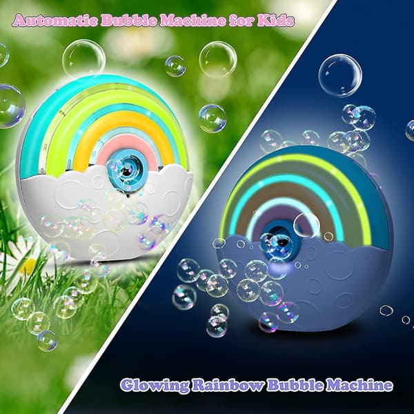 Bubbelmaskin, bärbar automatisk bubbelblåsmaskin för barn, 2000+ bubblor per minut, tyst regnbågsbubbelmaskin med 2 bubbel-
