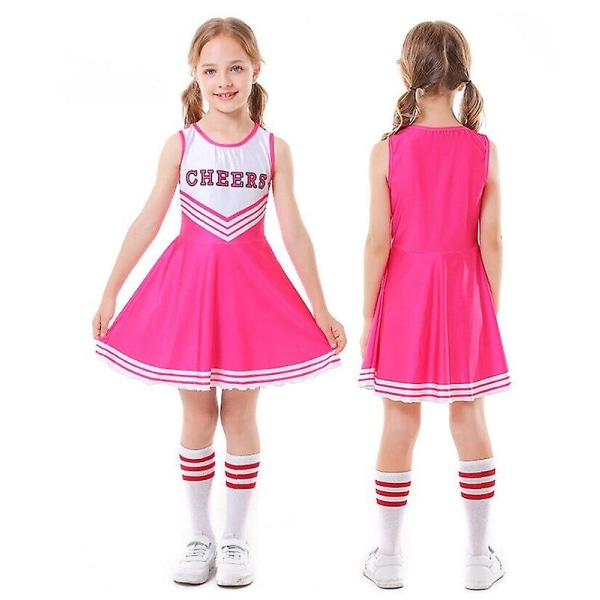 Kid's Girls School Party Cheerleader kostym Halloween musikalisk festklänning pink 130cm