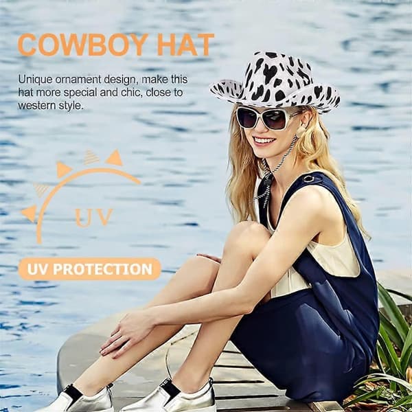 Ko-print filtcowboyhat 2 stk. hvid og sort westernhat med A