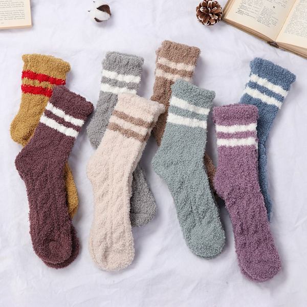 Korall sammetsstrumpor Cashmere Sox Stripe Pattern LJUSGRÅ