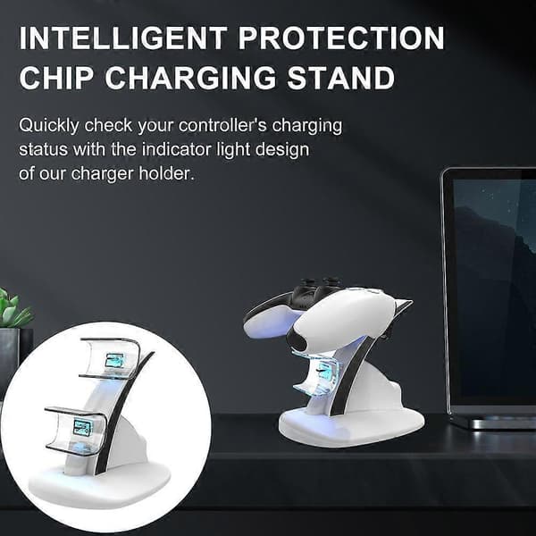 Dobbelt Controller Opladerstation med LED-indikator Hurtig Opladningsdock Stand Kortslutningsforebyggende Oplader til PS 5