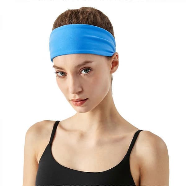 Elastisk, sklisikkert, svetteabsorberende pannebånd for sport, yoga og trening, blått