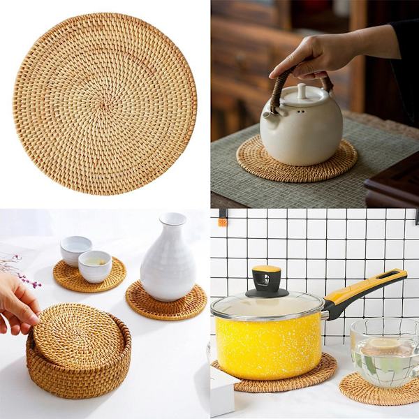 1/2/3/5 Rattan Asetusalusta Luovaan Paksuun Khaki Lehtimuotoon Light Brown 20x2cm 1Set