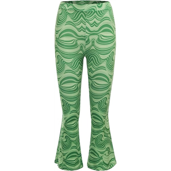 AVEKI Print Elastiska högmidjade Flare Leg Bell Bottom Pants, Grön, M