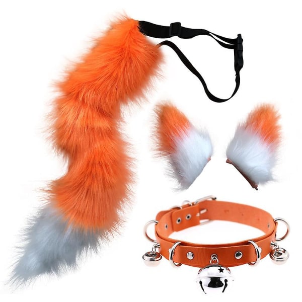 plyschdjursöron Hårnål Halloween Party Halsband Cosplay Set（orange） Orange