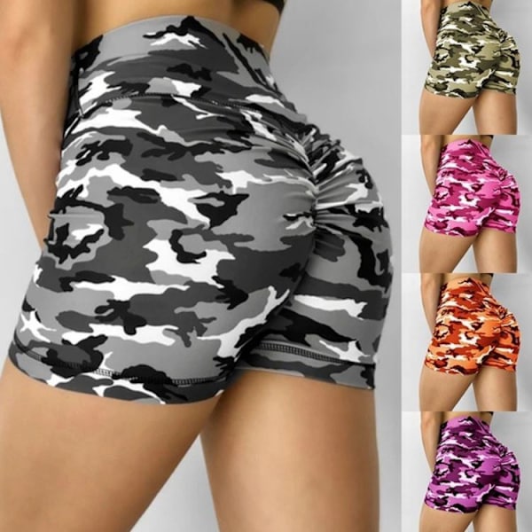Plus Size Dame Høj Camouflage Yoga Shorts Sommer Casual red M